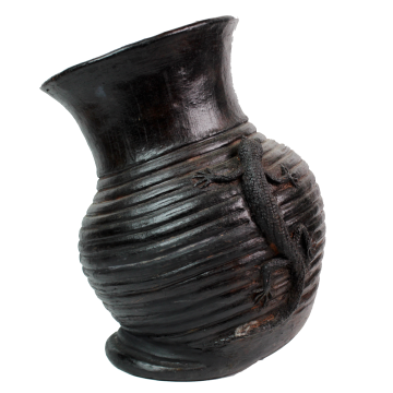 Nádoba - váza s ještěrem, palená hlína, Keňa