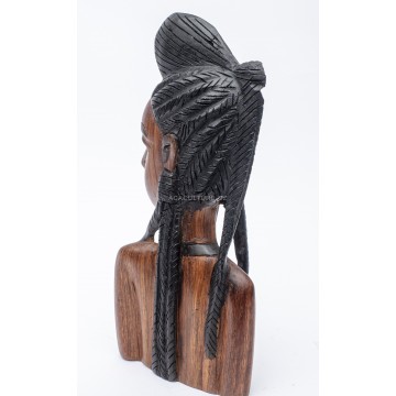Dřevěná soška  - ženská busta z tropického dřeva