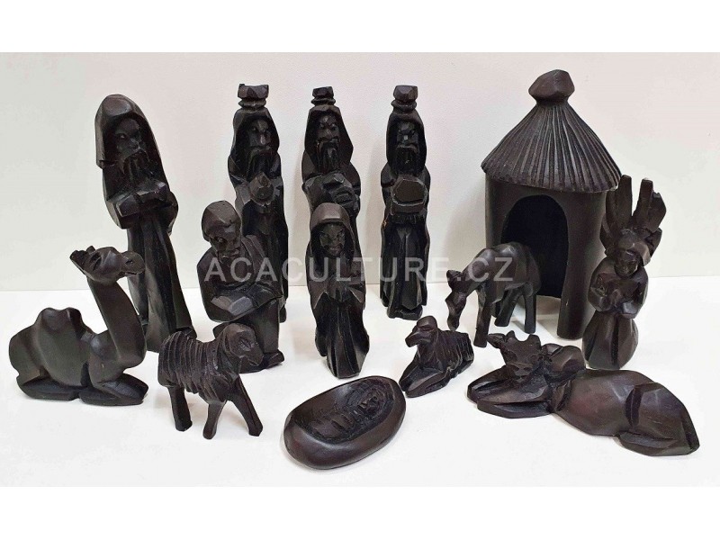 Dřevěný betlém z Afriky-dřevěná soška-vánoční dekorace-africké umění
